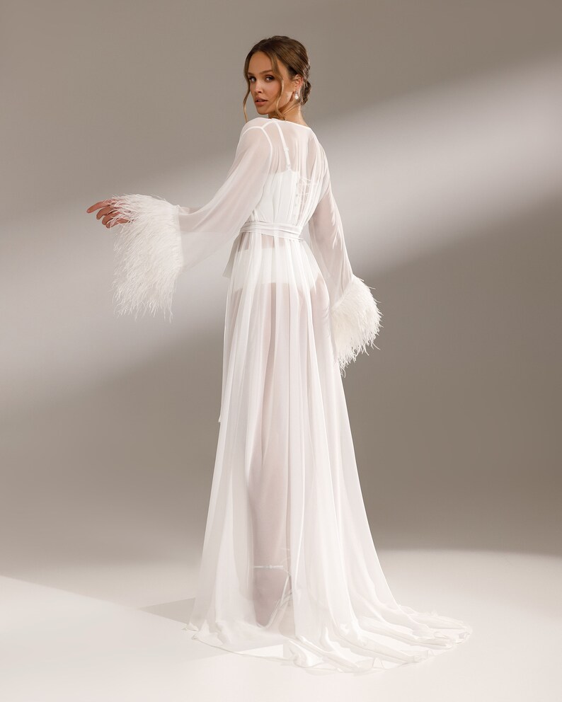 Feather Bridal Robe Long Bridal Robe Sheer Wedding Robe Etsy