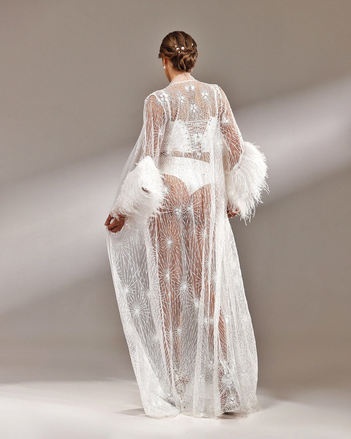 Feather Bridal Robe Long Bridal Robe Sheer Wedding Robe Etsy