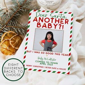 Lustige Liebe Santa Schwangerschaft Ankündigung Weihnachtskarte, Weihnachten Baby Reveal Karte, Wir erwarten Ankündigung Feiertagskarte mit Fotos