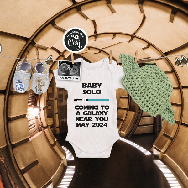Falcon Galaxy Wars Digital Pregnancy Announcement, Gender Neutral Baby Announcement, Space Ship Social Media Reveal, Editable Template