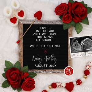 Valentines Pregnancy Announcement: Roses, Minimalist Social Media (Digital)