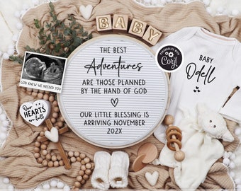 Christian Pregnancy Announcement Digital Best Adventure Boho Baby Announcement Gender Neutral Baby Reveal Editable Template Planned by God