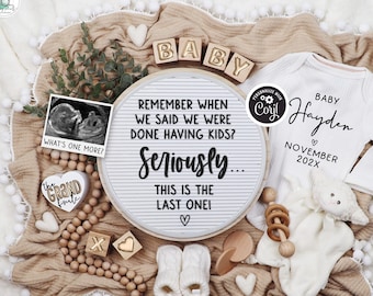 Funny Pregnancy Announcement – Boho Last Baby Reveal Editable Social Media Digital Template