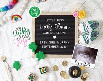 Girl St. Patrick's Day Pregnancy Announcement, St. Patty's Day Rainbow Baby Announcement Template, Digital It's A Girl Pregnancy Reveal