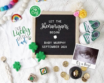 Boy St. Patrick's Day Pregnancy Announcement, St. Patty's Day Rainbow Baby Announcement Template, Digital It's A Boy Pregnancy Reveal