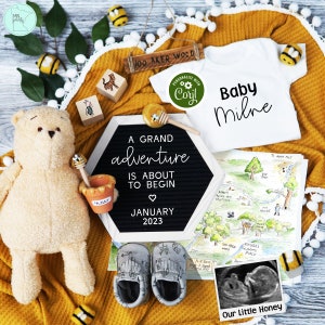 Winnie-the-Pooh Pregnancy Announcement, Hunny Bear Themed Baby Reveal, A Grand Adventure Pregnancy Reveal Template, First Pregnancy Reveal