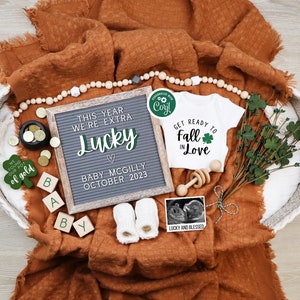 St Patricks Day Pregnancy Announcement Digital, Baby Announcement, Boho Gender Neutral Template, Extra Lucky, Our Pot of Gold