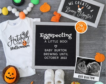 Easter Halloween Pregnancy Announcement Digital, Hatching This Halloween Social Media Baby Reveal, Spooky Easter Pregnancy Announcement