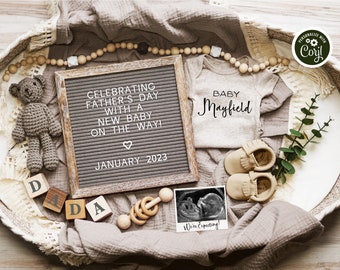 Father's Day Pregnancy Announcement Digital, Social Media Gender Neutral Baby Announcement, Boho Baby on the Way, We're Expecting, FDPA