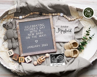 Father's Day Pregnancy Announcement Digital, Social Media Gender Neutral Baby Announcement, Boho Greenery Pregnancy, We're Expecting, FDPA