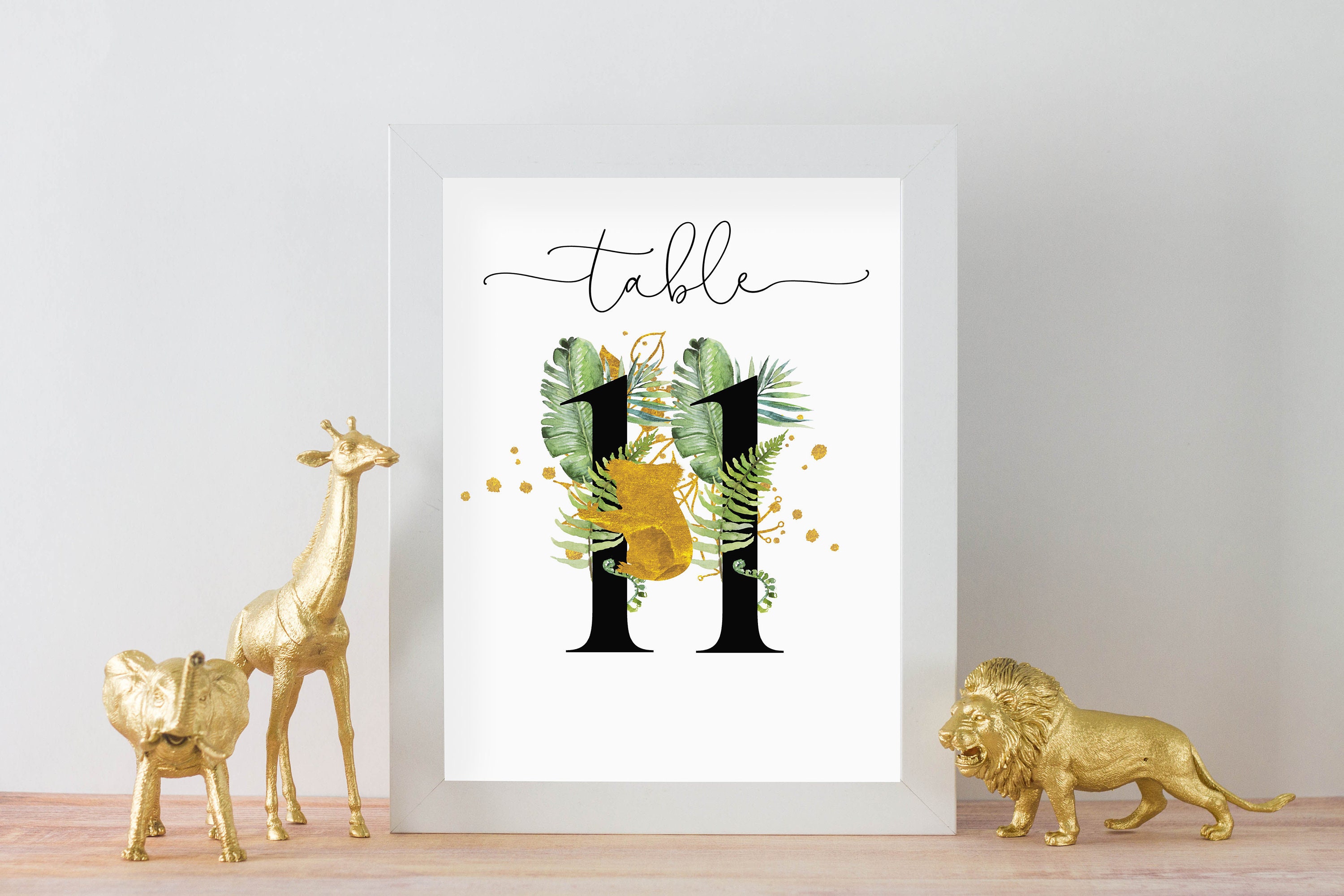 printable jungle table numbers gold animals table numbers etsy