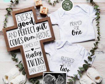Christian Twins Pregnancy Announcement: Greenery Scripture (Digital)