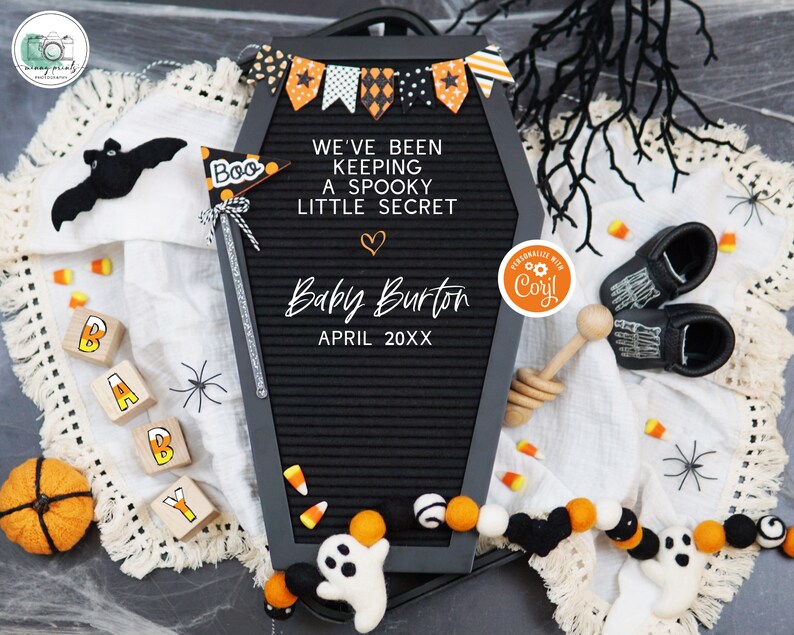 Halloween Pregnancy Announcement – Candy Corn Baby Reveal Digital Template image 2