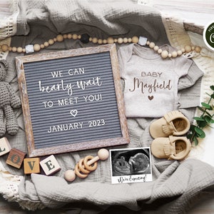 Digital Pregnancy Announcement, Boho We Can Bearly Wait to Meet You Pregnancy Reveal Digital, Social Media Gender Neutral Baby Announcement