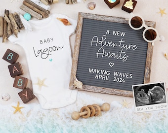 Beach Pregnancy Announcement: Adventure Awaits Baby Reveal (Digital)