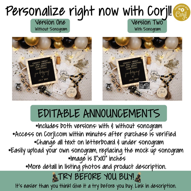 Boho New Year's Eve Pregnancy Announcement: Gender Neutral (Digital) image 3
