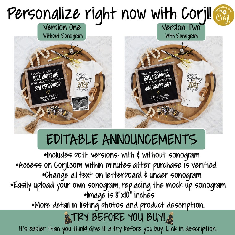 Boho New Year's Eve Pregnancy Announcement: Gender Neutral (Digital) image 3