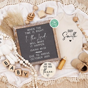 Christian Pregnancy Announcement Digital, Editable Isaiah 60:22 Boho Bear Baby Announcement, Gender Neutral Pregnancy Reveal Template image 2