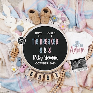 Easter Digital Pregnancy Announcement, Spring Baby Number Three Announcement, Boho Gender Neutral Template, Tie Breaker, One More to Adore