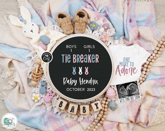 Easter Digital Pregnancy Announcement, Spring Baby Number Three Announcement, Boho Gender Neutral Template, Tie Breaker, One More to Adore