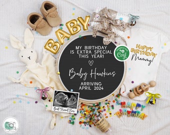 Birthday Pregnancy Announcement Digital, Boho Happy Bday Gender Neutral Baby Announcement, Editable Baby Reveal Template, Best Present Ever