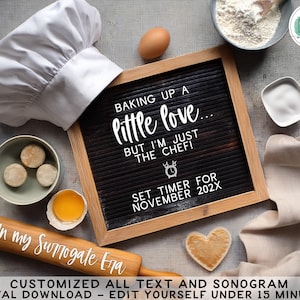 Anúncio de barriga de aluguel Baker Digital, modelo de revelação de bebê Boho Chef neutro em termos de gênero, revelação de barriga de aluguel Baking a Little Love para mídias sociais