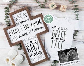 Christian Pregnancy Announcement Digital, Isaiah 60:22 When the Time is Right Baby Reveal, Greenery Scripture Baby Reveal, Minimalist Baby