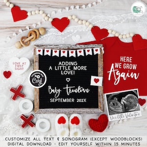 Valentine&#39;s Day Pregnancy Announcement Digital, Editable Baby #2 or #3 etc, Second Baby Announcement, Social Media Baby Reveal Announcement