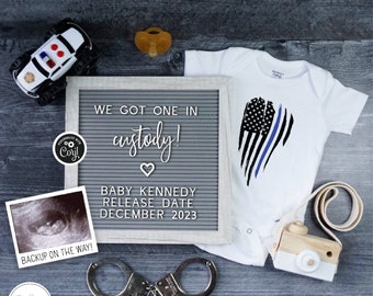 Police Pregnancy Announcement for Social Media, Blue Line Baby Announcement, Police USA Flag Pregnancy Announcement, Backup on the Way