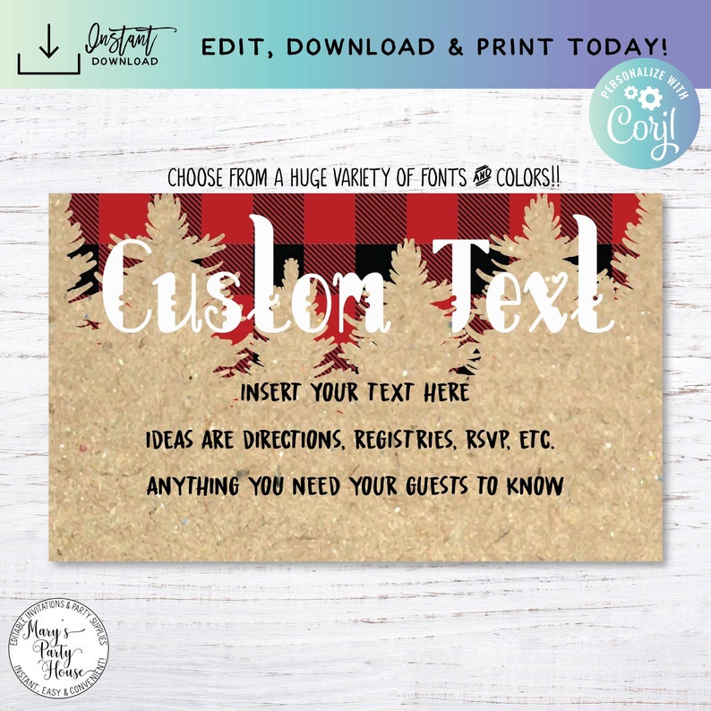 EDITABLE Custom Insert Cards Printable Lumberjack Buffalo Etsy