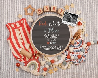 4th of July Rainbow Baby Announcement, Digital Memorial Day Pregnancy Reveal, Patriotic Gender Neutral Template, Social Media Baby Reveal