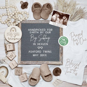 Rainbow Twins Announcement Digital, Handpicked by Heaven Social Media Pregnancy Template, Prayed for One Blessed with Two Twins Reveal
