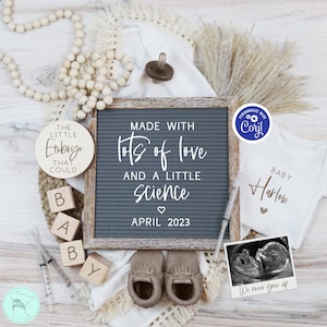 IVF Pregnancy Announcement Digital, Editable Gender Neutral Boho Pregnancy Reveal, Love & Science Baby Reveal, Little Embryo That Could