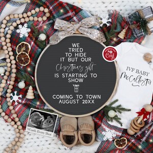 IVF Christmas Pregnancy Announcement, Digital IVF Holiday Social Media Baby Reveal, Xmas IVF Pregnancy Reveal with Needles, Tiny Gift