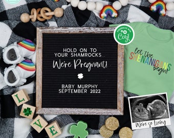 St Patricks Day Pregnancy Announcement, St Paddys Pregnancy Template, Digital Funny Social Media Pregnancy Reveal, Let the Shenanigans Begin