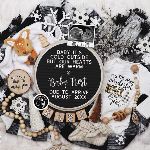 Winter Pregnancy Announcement Digital Snowflakes Baby Announcement Editable Template Instant Download Gender Neutral Baby It's Cold Outside