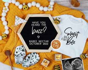 Bee Pregnancy Announcement, Digital Honey Bee Themed Baby Reveal, Sweet as can Bee Pregnancy Reveal Template, Have You Heard the Buzz?