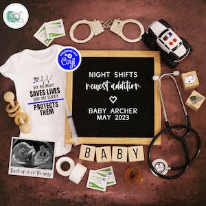Police Nurse Pregnancy Announcement for Social Media, Blue Line Baby Announcement, Medical Pregnancy, Mommy Saves Lives Daddy Protects Them
