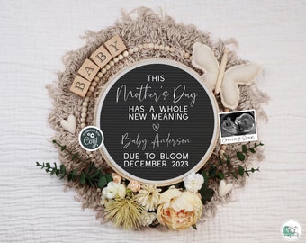 Mother's Day Digital Pregnancy Announcement, Boho Floral Gender Neutral Editable Template, Spring Baby Announcement, Whole New Meaning, MDPA