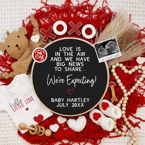 Valentines Day Pregnancy Announcement Digital, Social Media Baby Announcement, Love is in the Air, Gender Neutral Baby, Editable Template