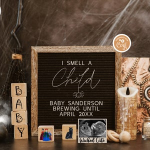 Funny Halloween Pregnancy Announcement, Digital Spooky October Pregnancy Reveal, Witch Baby Reveal, I Smell a Child, A Baby is Brewing