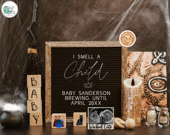 Funny Halloween Pregnancy Announcement, Digital Spooky October Pregnancy Reveal, Witch Baby Reveal, I Smell a Child, A Baby is Brewing