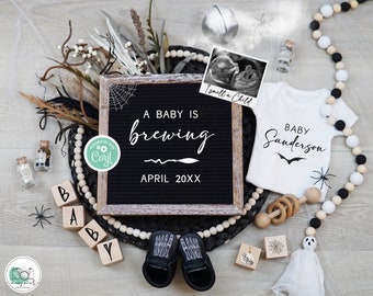 Halloween Pregnancy Announcement Digital, A Baby Is Brewing Baby Reveal, Spooky Boho Floral Gender Neutral Pregnancy Reveal, Witch Baby