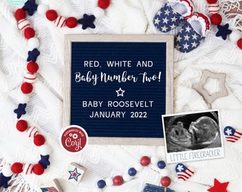 4th of July Baby #2 Pregnancy Announcement, Patriotic Editable Baby Reveal, Social Media 2nd Baby Pregnancy, Second Child Memorial Day