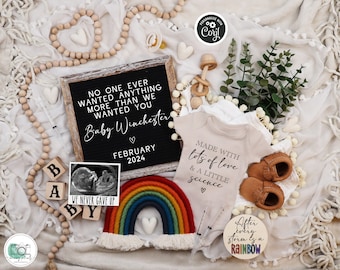 IVF Rainbow Baby Digital Pregnancy Announcement, After Every Storm Baby Announcement, Social Media Reveal, Editable Template, Love & Science