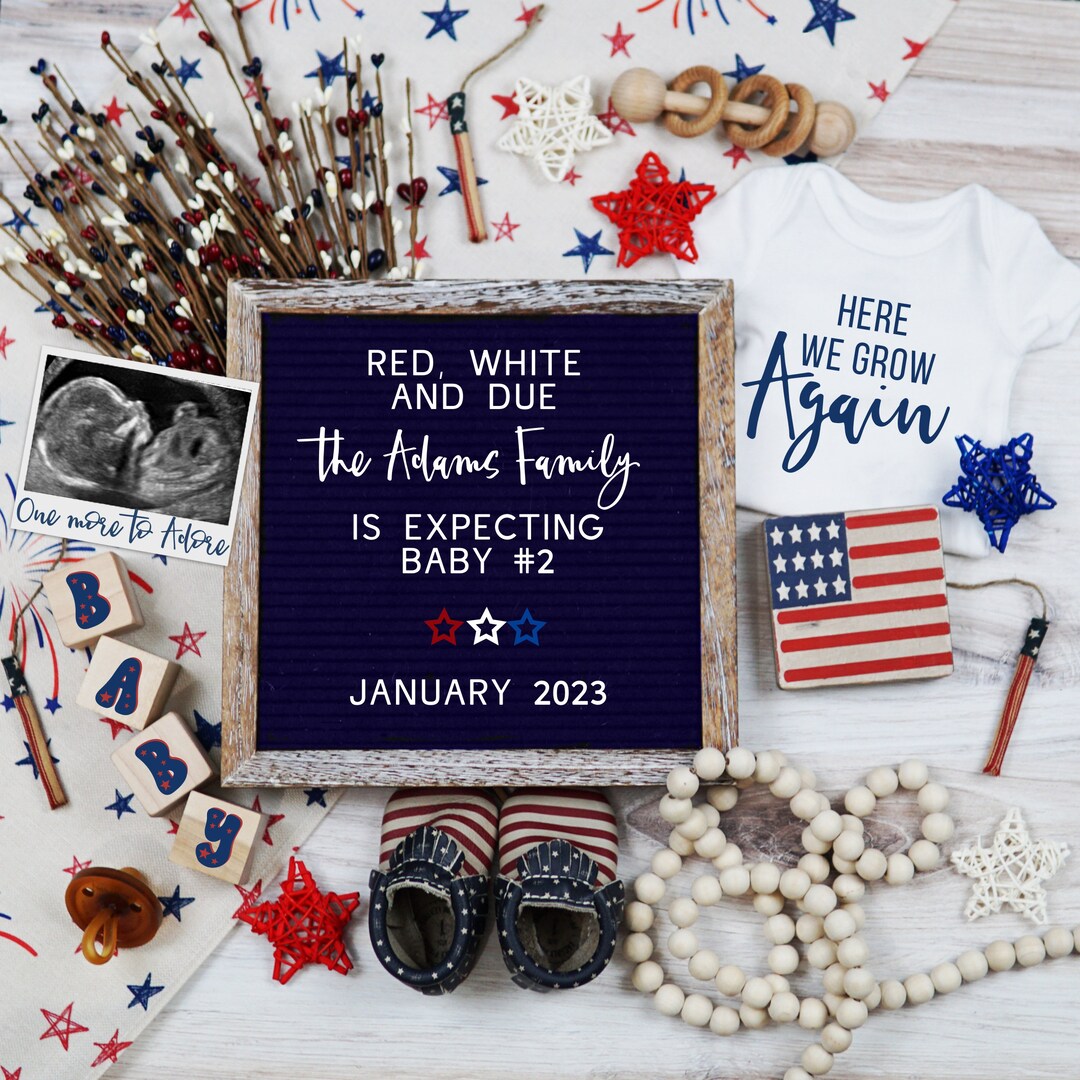 4th of July Pregnancy Announcement for Baby #2 #3 Etc, Boho Patriotic ...