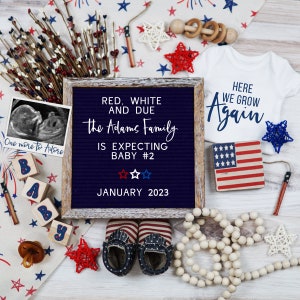 4th of July Pregnancy Announcement for Baby #2 #3 Etc, Boho Patriotic Baby Reveal, Memorial Pregnancy Reveal for Social Media, Grow Again