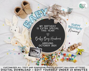 Birthday Pregnancy Announcement: Boho Baby Boy Reveal (Digital)