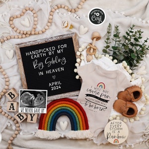 Christian Rainbow Baby Digital Pregnancy Announcement, After Every Storm Baby Announcement, Social Media Editable Template, Isaiah 66:9