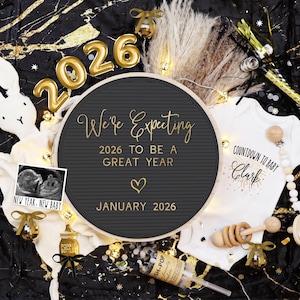 Boho New Year's Pregnancy Announcement: Expecting 2026 (Digital)